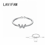 Sterling Silver Middle Finger Ring Open Adjustable Thin Letter W Women