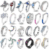 925 Silver Ring Zircon Butterfly Ladybug Angel Wings