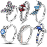 925 Silver Ring Zircon Butterfly Ladybug Angel Wings