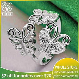 925 Silver 3 Butterflies Adjustable Open Ring for Women
