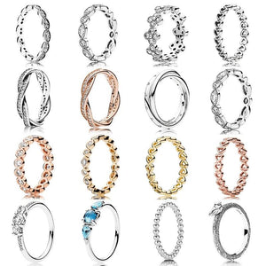 925 Silver Pan Ring Rose Fairytale Crystal Women Wedding Jewelry