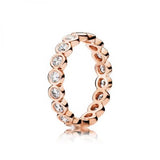 925 Silver Pan Ring Rose Fairytale Crystal Women Wedding Jewelry