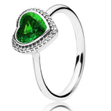 925 Silver Sparkling Love Heart Glamour Green Pink Red Crystal Ring