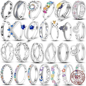 925 Silver Colorful Zirconium Ring LOVE Wedding Engagement Jewelry