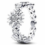 925 Silver Crescent Moon Sun Open Ring Crystal Women Gift
