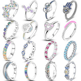 Colorful Pave Zircon Ring Heart Life Dragonfly Tree Finger Rings For Women