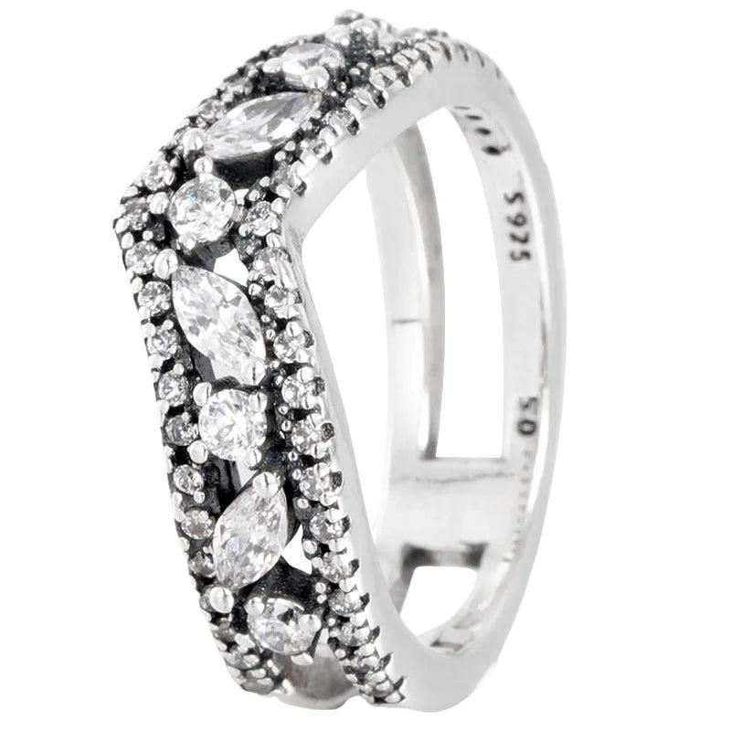 925 Silver Hidden Romance Double Heart Eternity Wishbone Ring