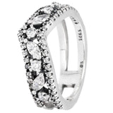 925 Silver Hidden Romance Double Heart Eternity Wishbone Ring