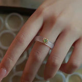 Chalcedony Hotan Jade Ring Plated with Turquoise for Women Girls
