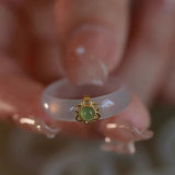 Chalcedony Hotan Jade Ring Plated with Turquoise for Women Girls