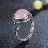 Vintage Oval Rose Quartz Ring 925 Silver Women's Sun Shaped Jewelry