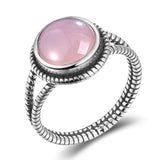 Vintage Oval Rose Quartz Ring 925 Silver Women's Sun Shaped Jewelry