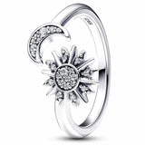 925 Silver Moon Sun Crystal Ring for Women