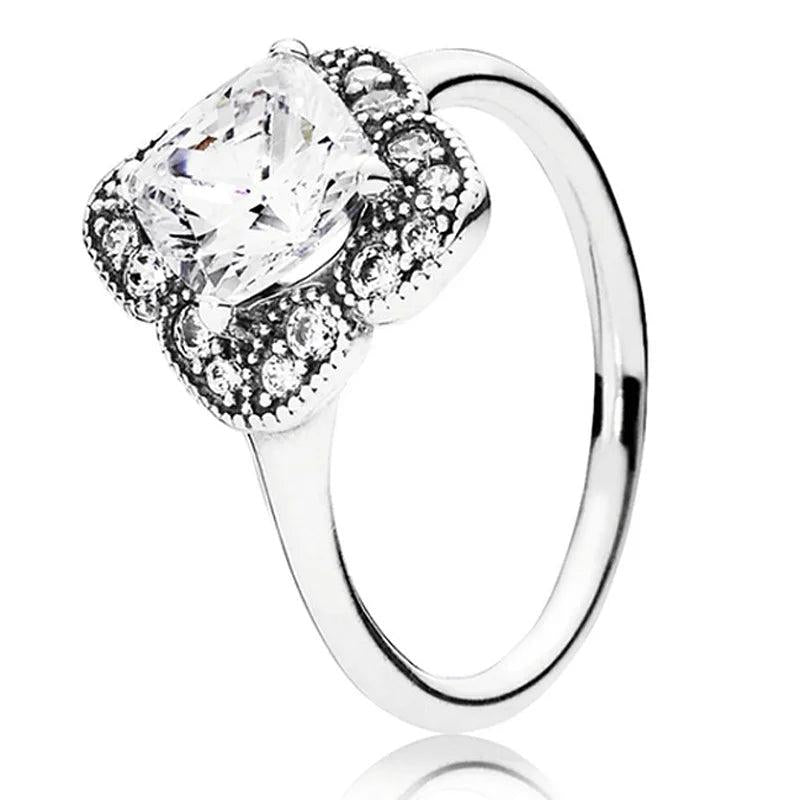 925 Silver Dangling Hearts Clover Crystal Ring