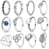 925 Silver Dangling Hearts Clover Crystal Ring