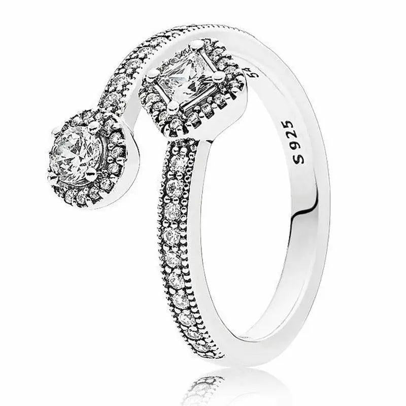 925 Silver Crystal Ring Abstract Elegance Wedding Party Jewelry
