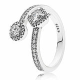 925 Silver Crystal Ring Abstract Elegance Wedding Party Jewelry