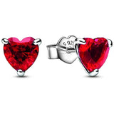 Sterling Silver Red Heart Necklace Earring Set with Crystal