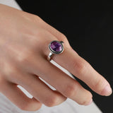 Sterling Silver Oval Natural Amethyst Ring Vintage Fine Jewelry