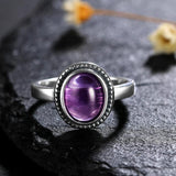 Sterling Silver Oval Natural Amethyst Ring Vintage Fine Jewelry
