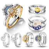 925 Silver Moon & Sun Ring Set For Women - 2 IN 1 Statement Band