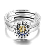 925 Silver Moon & Sun Ring Set For Women - 2 IN 1 Statement Band