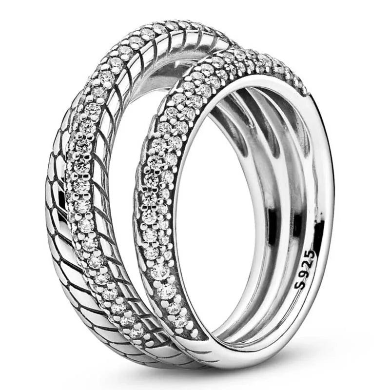 925 Silver Reversible Hearts Crescent Moon Crystal Ring