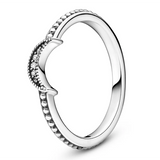 925 Silver Reversible Hearts Crescent Moon Crystal Ring
