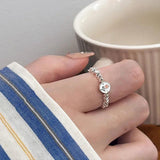 Tulip Flower Silver Beaded Rings for Women Girls Geometric Birthday Party Gift