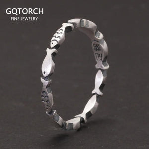 999 Pure Silver Fish Ring Antique Matte Finish Vintage Jewelry