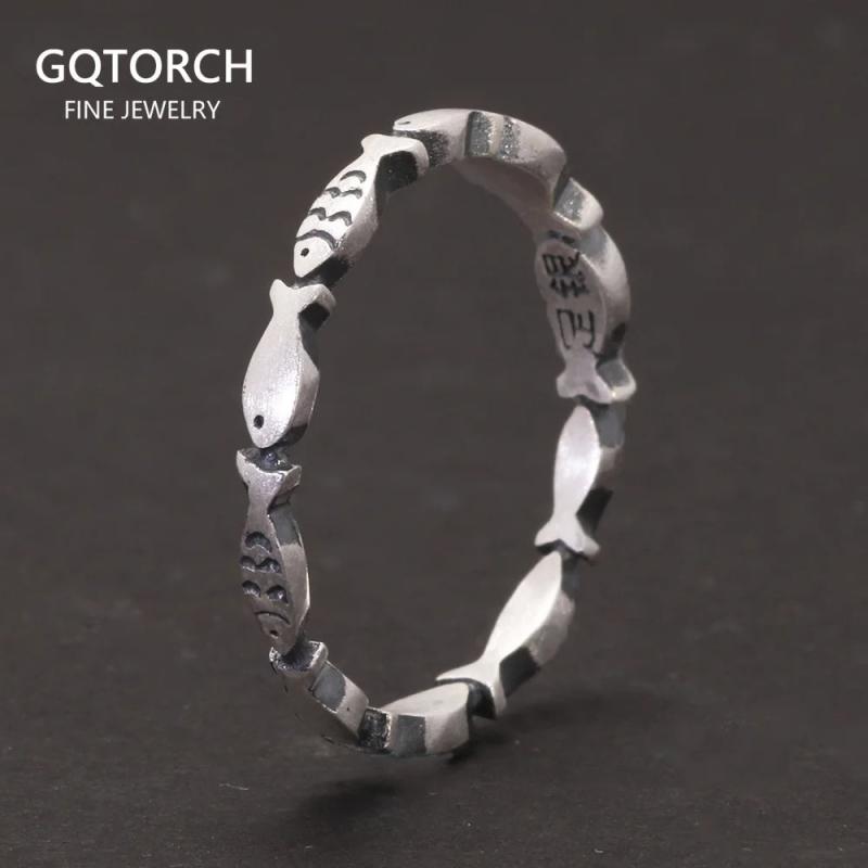 999 Pure Silver Fish Ring Antique Matte Finish Vintage Jewelry