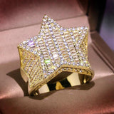 925 Silver Hiphop Zircon Big Ring Five Star Ring For Women