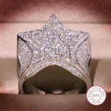 925 Silver Hiphop Zircon Big Ring Five Star Ring For Women