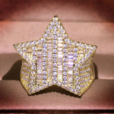 925 Silver Hiphop Zircon Big Ring Five Star Ring For Women
