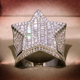 925 Silver Hiphop Zircon Big Ring Five Star Ring For Women