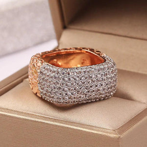 14K Rose Diamond Ring for Women's Jewelry & Men's Wedding, Hip Hop Square