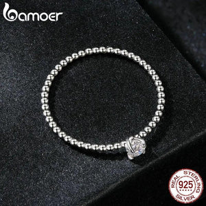 925 Silver Eternity Rope Wedding Band Ring, Stackable Moissanite Beads Ring