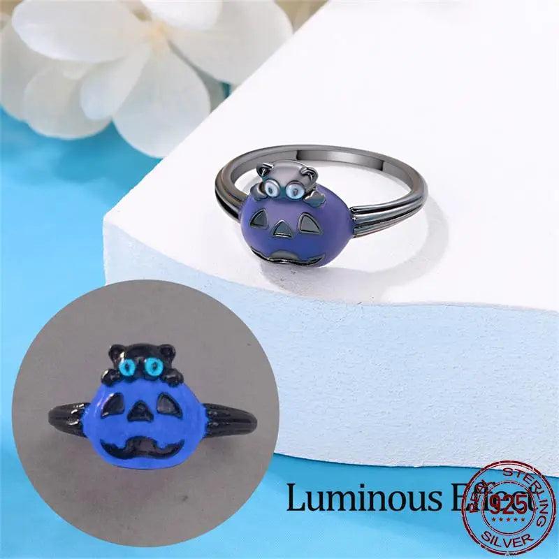 925 Silver Halloween Glow-in-the-Dark Witch Ring for Women