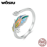 925 Silver Rainbow Feather Open Ring Adjustable Statement Stackable Rings