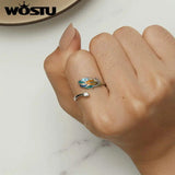 925 Silver Rainbow Feather Open Ring Adjustable Statement Stackable Rings