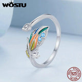 925 Silver Rainbow Feather Open Ring Adjustable Statement Stackable Rings