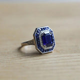 Vintage Square Engagement Ring Wide Band Gemstone Court Classic Banquet Jewelry
