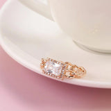 Kinel 585 Rose Square Zircon Ring Punk Fine Jewelry