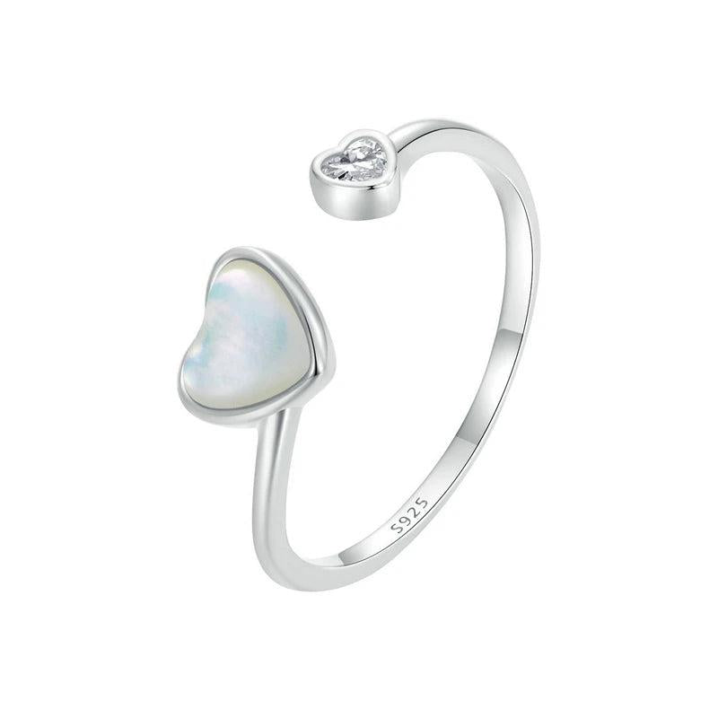925 Silver Love CZ Heart Adjustable Ring for Women