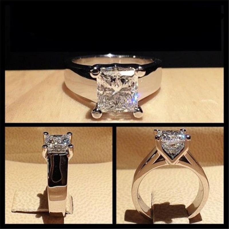 925 Silver Mens Ring Natural Moissanite Gemstone Square Diamond Zircon Rings