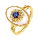 Retro Gemstone Engagement Ring Oval Fritillaria Inlaid High-End Jewelry