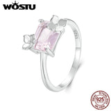 925 Silver Pink Crystal Engagement Ring Romantic Flower Anillo Party Jewelry