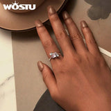 925 Silver Pink Crystal Engagement Ring Romantic Flower Anillo Party Jewelry