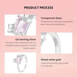 925 Silver Pink Crystal Engagement Ring Romantic Flower Anillo Party Jewelry