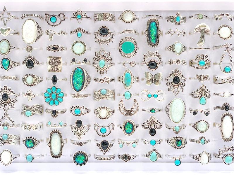 20pcs/Lot Turquoise Stone Flower Vintage Rings Women Boho Ethnic Style